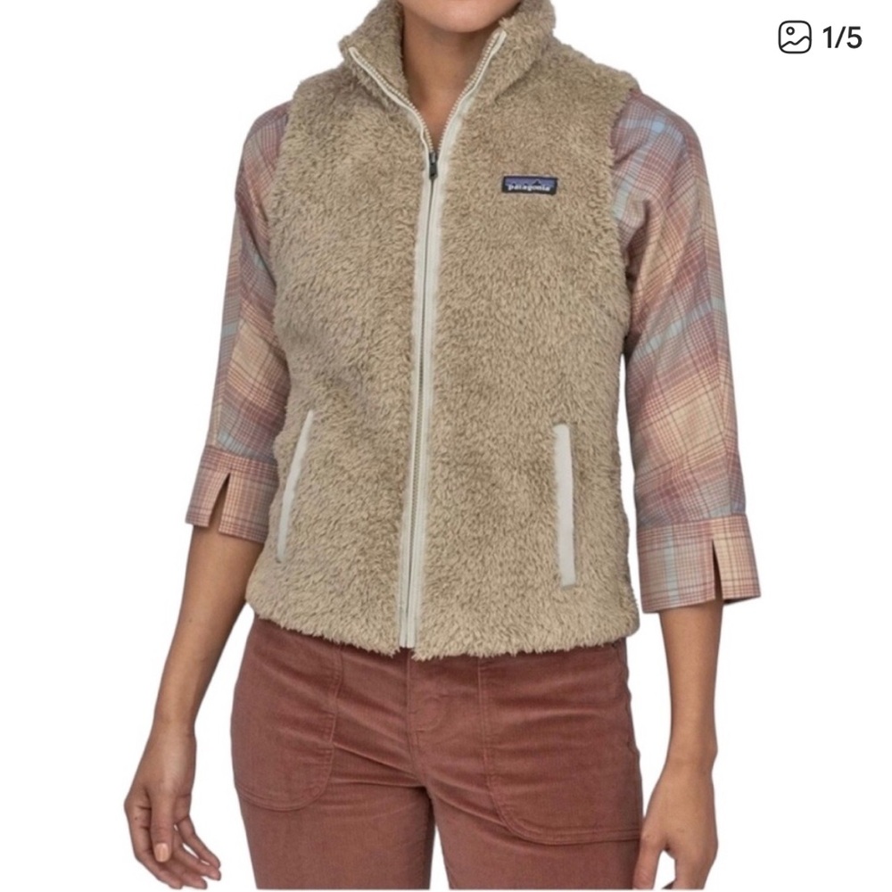 PATAGONIA Women's Los Gatos Faux Fur Full Zip Fleece Vest Tan Size Large